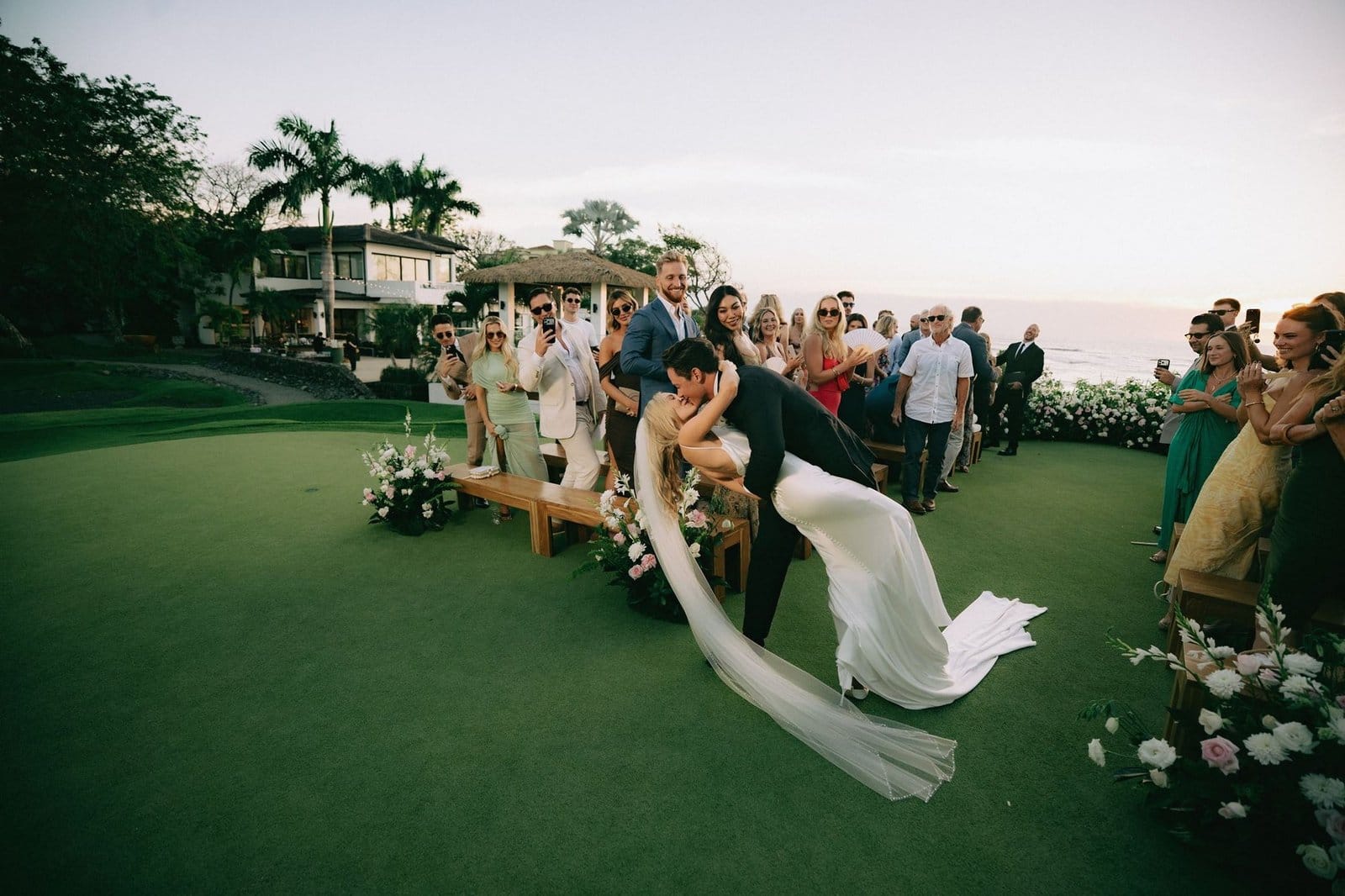 Cassie Randolph and Brighton Reinhardt's first kiss at golden hour, The Point, Tamarindo, Costa Rica